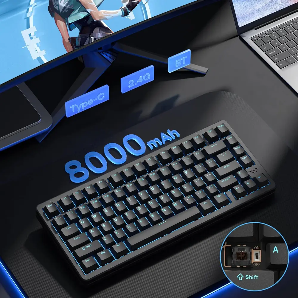 WOMIER SK75 TMR Tri-Mode mágneses gamer billentyűzet - Fekete – 2. kép