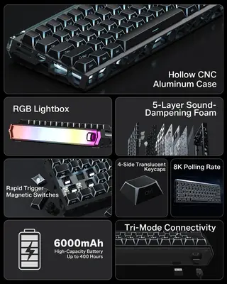 WOMIER SK61 HE Tri-Mode mágneses gamer billentyűzet - Fekete – 2. kép
