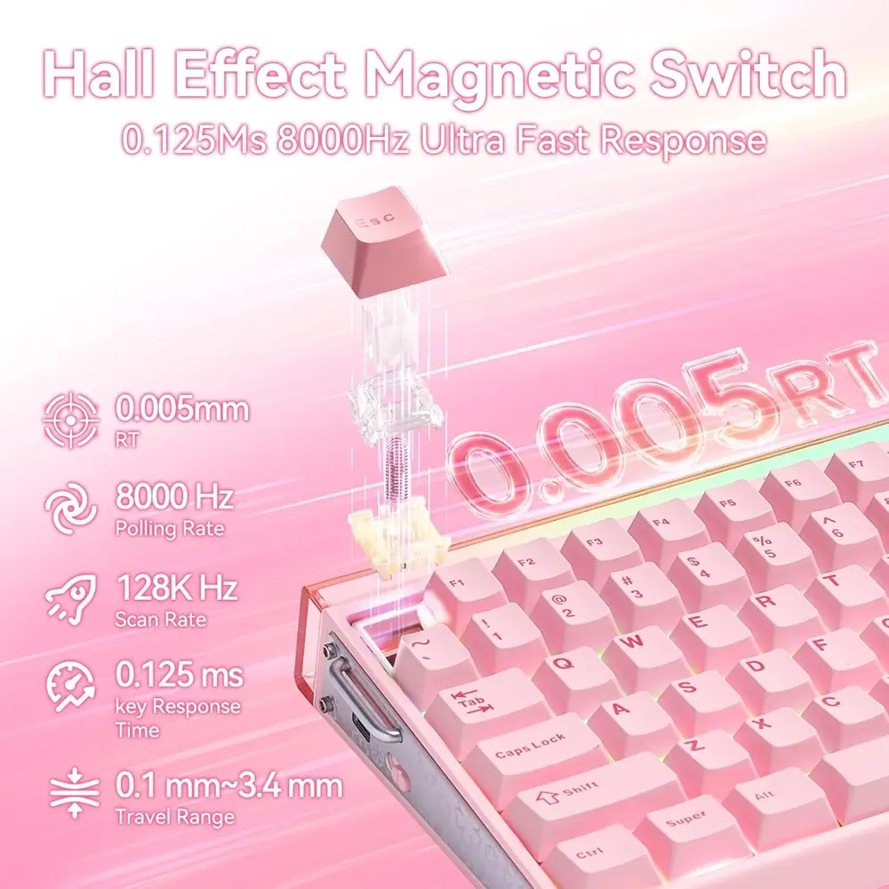 AULA HERO75 HE Tri-Mode mágneses gamer billentyűzet - Pink – 2. kép
