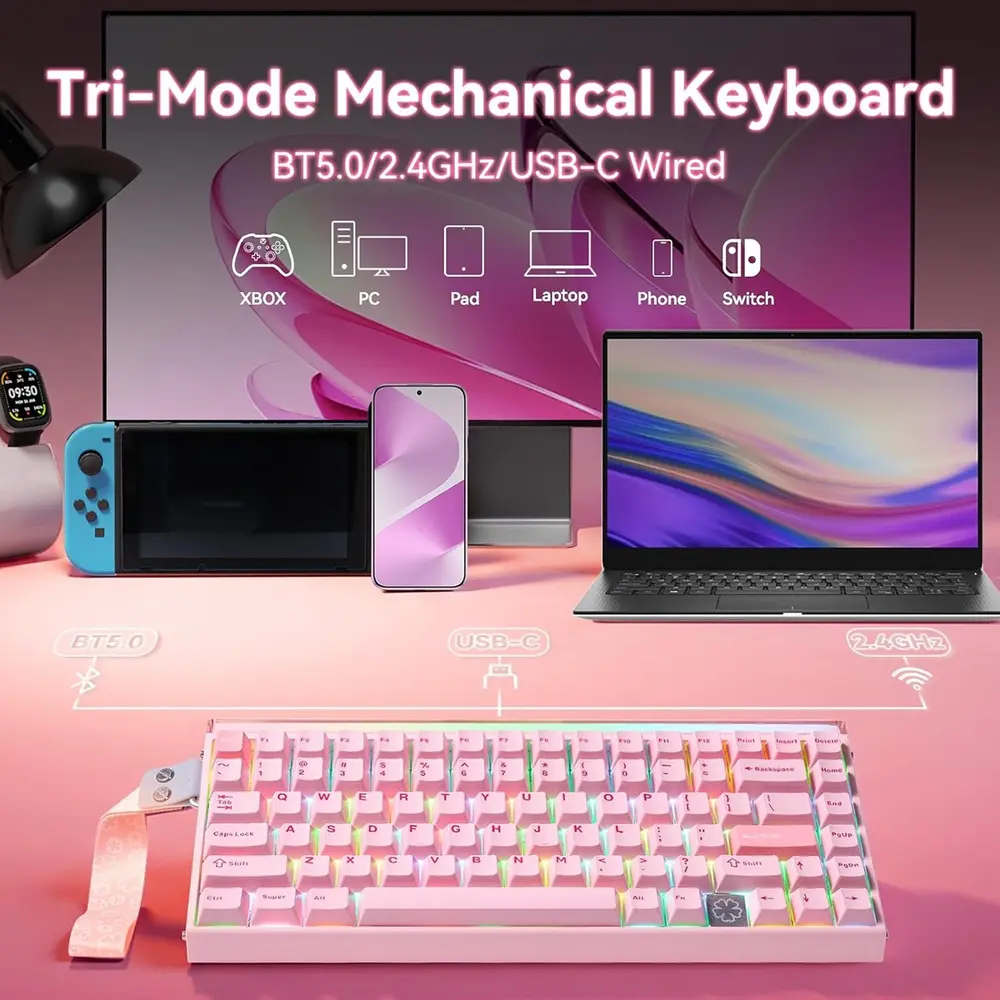 AULA HERO75 HE Tri-Mode mágneses gamer billentyűzet - Pink – 8. kép