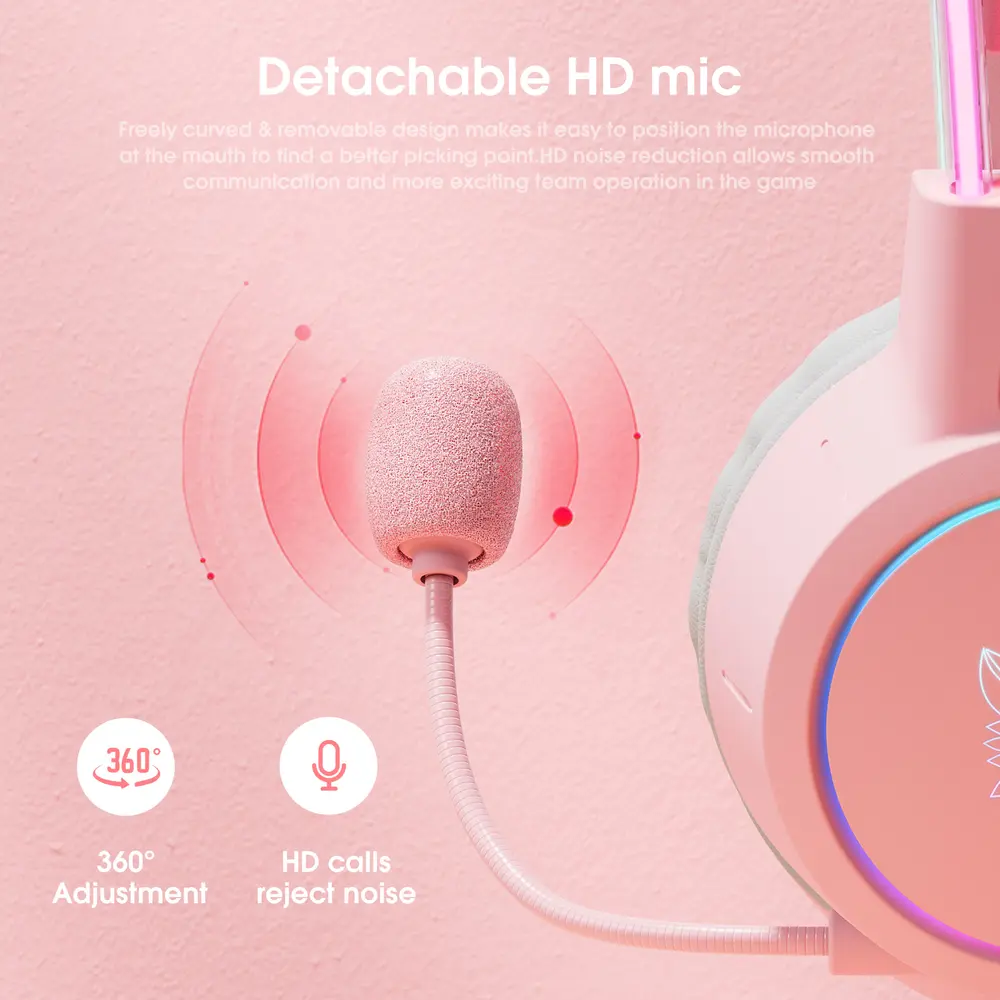 Onikuma X15 PRO Gaming Fejhallgató - Pink - Cicafüles – 5. kép