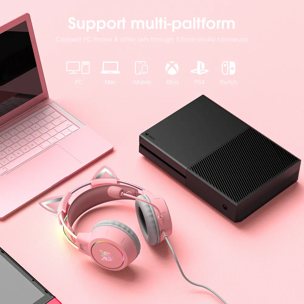 Onikuma X15 PRO Gaming Fejhallgató - Pink - Cicafüles – 7. kép