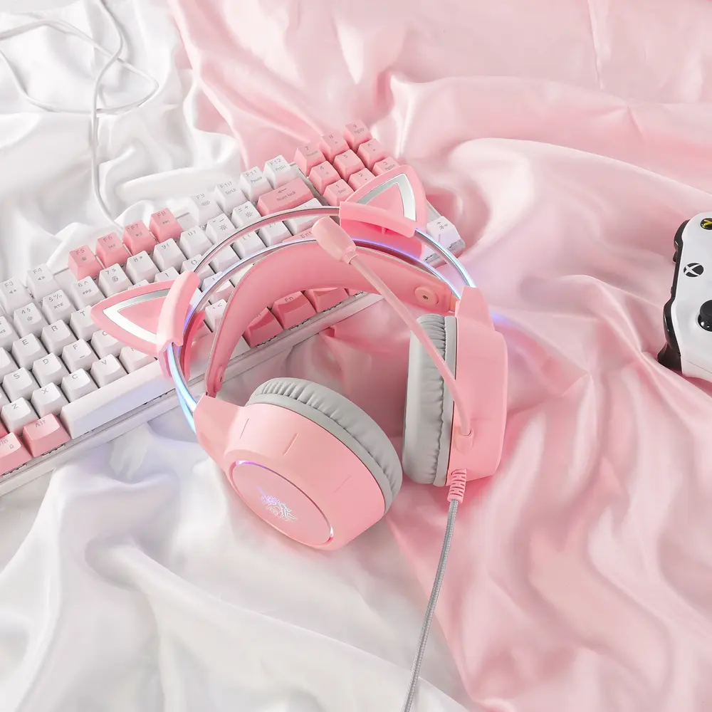Onikuma X15 PRO Gaming Fejhallgató - Pink - Cicafüles – 8. kép