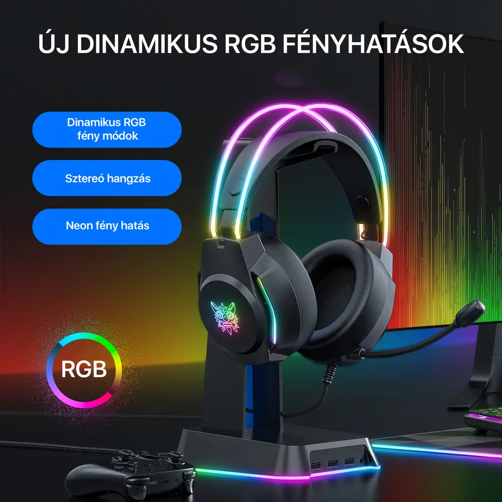 Onikuma X26 RGB Gaming Fejhallgató - Fekete – 3. kép