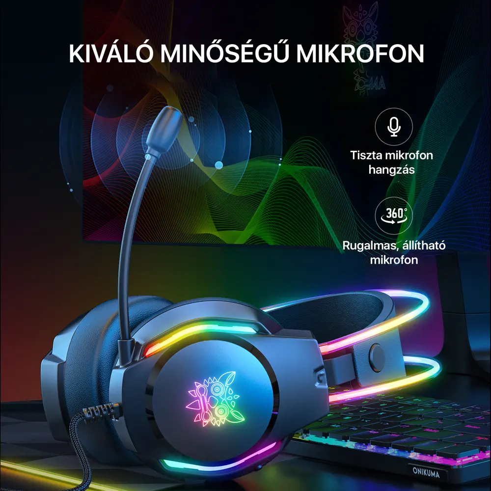 Onikuma X26 RGB Gaming Fejhallgató - Fekete – 4. kép