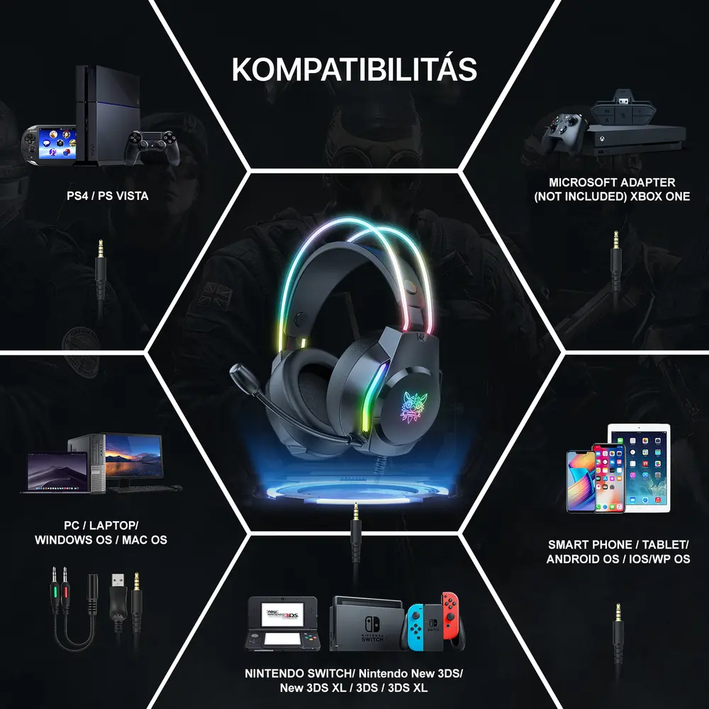 Onikuma X26 RGB Gaming Fejhallgató - Fekete – 6. kép