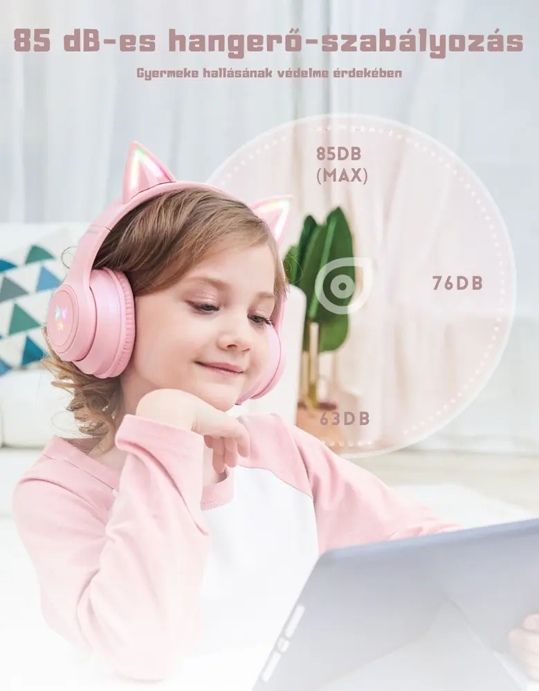 Onikuma B90 Vezeték nélküli Gaming headset - Pink - Cicafüles – 3. kép