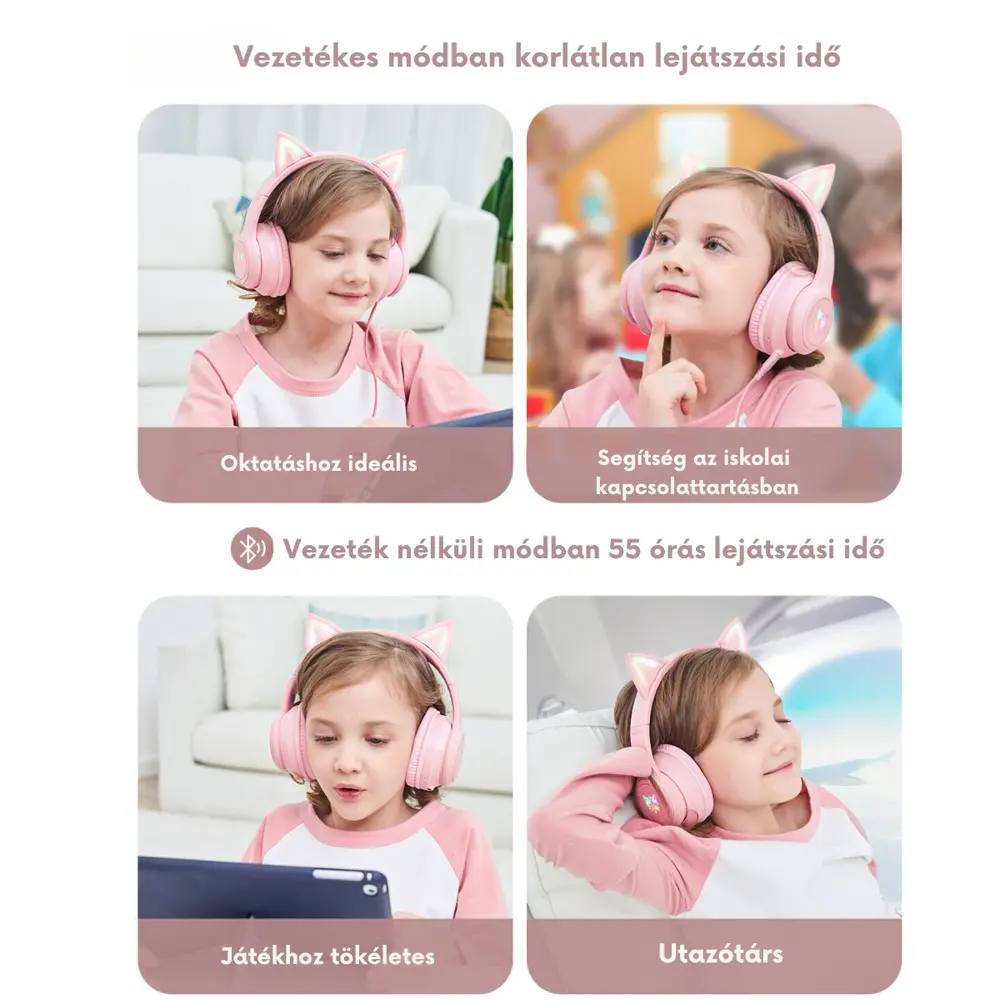 Onikuma B90 Vezeték nélküli Gaming headset - Pink - Cicafüles – 4. kép