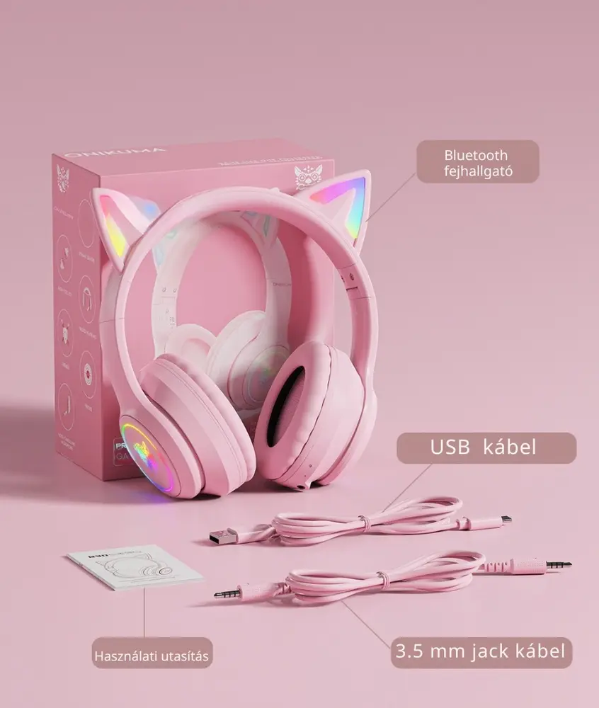 Onikuma B90 Vezeték nélküli Gaming headset - Pink - Cicafüles – 5. kép