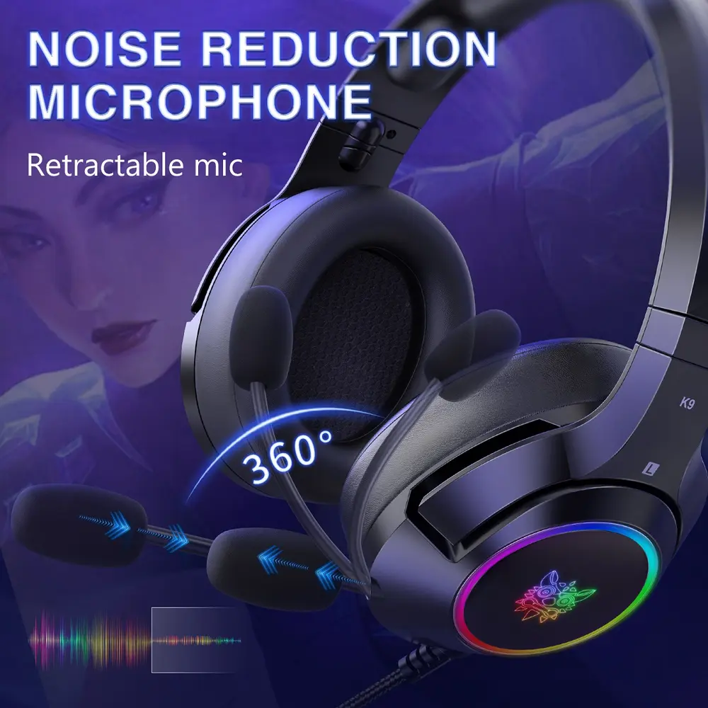 Onikuma K9 RGB Gaming Fejhallgató - Fekete – 2. kép