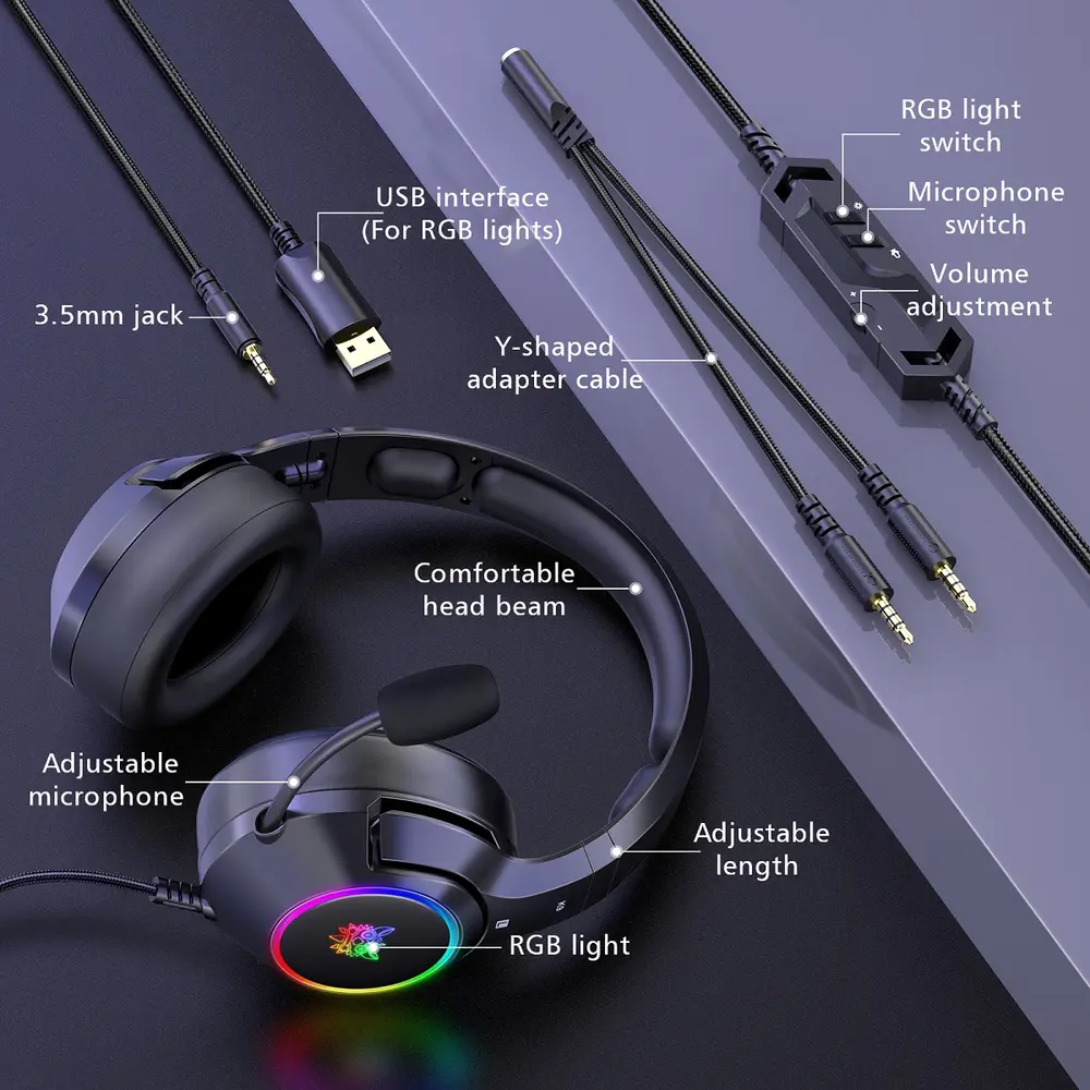 Onikuma K9 RGB Gaming Fejhallgató - Fekete – 5. kép