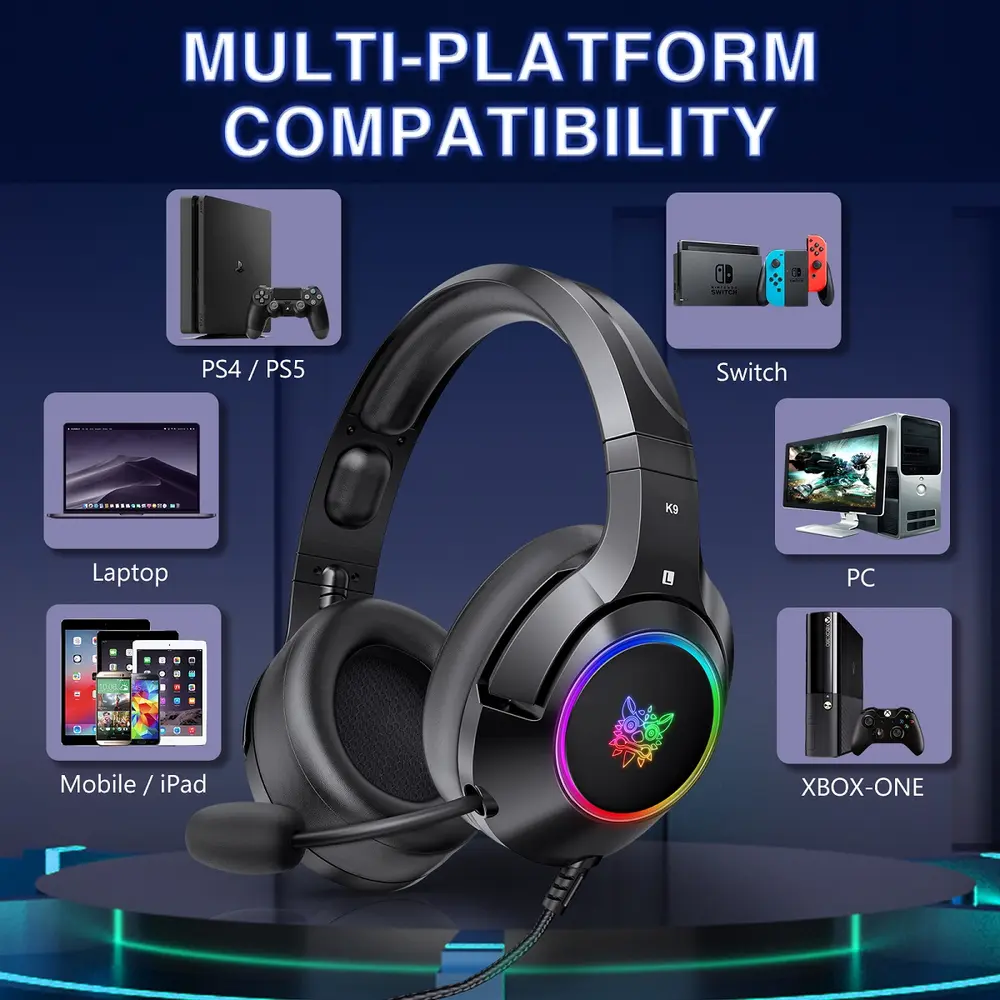 Onikuma K9 RGB Gaming Fejhallgató - Fekete – 6. kép