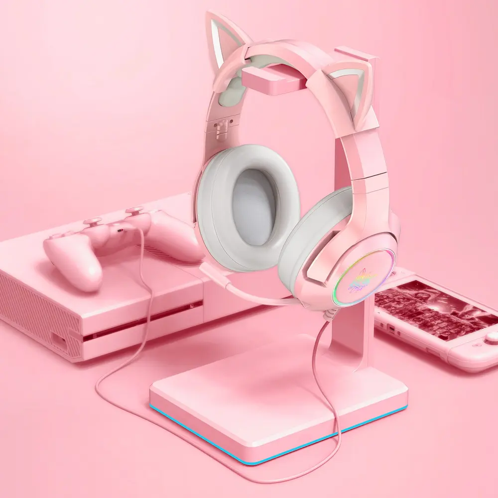 Onikuma K9 RGB Gaming Fejhallgató - Pink - Cicafüles – 7. kép