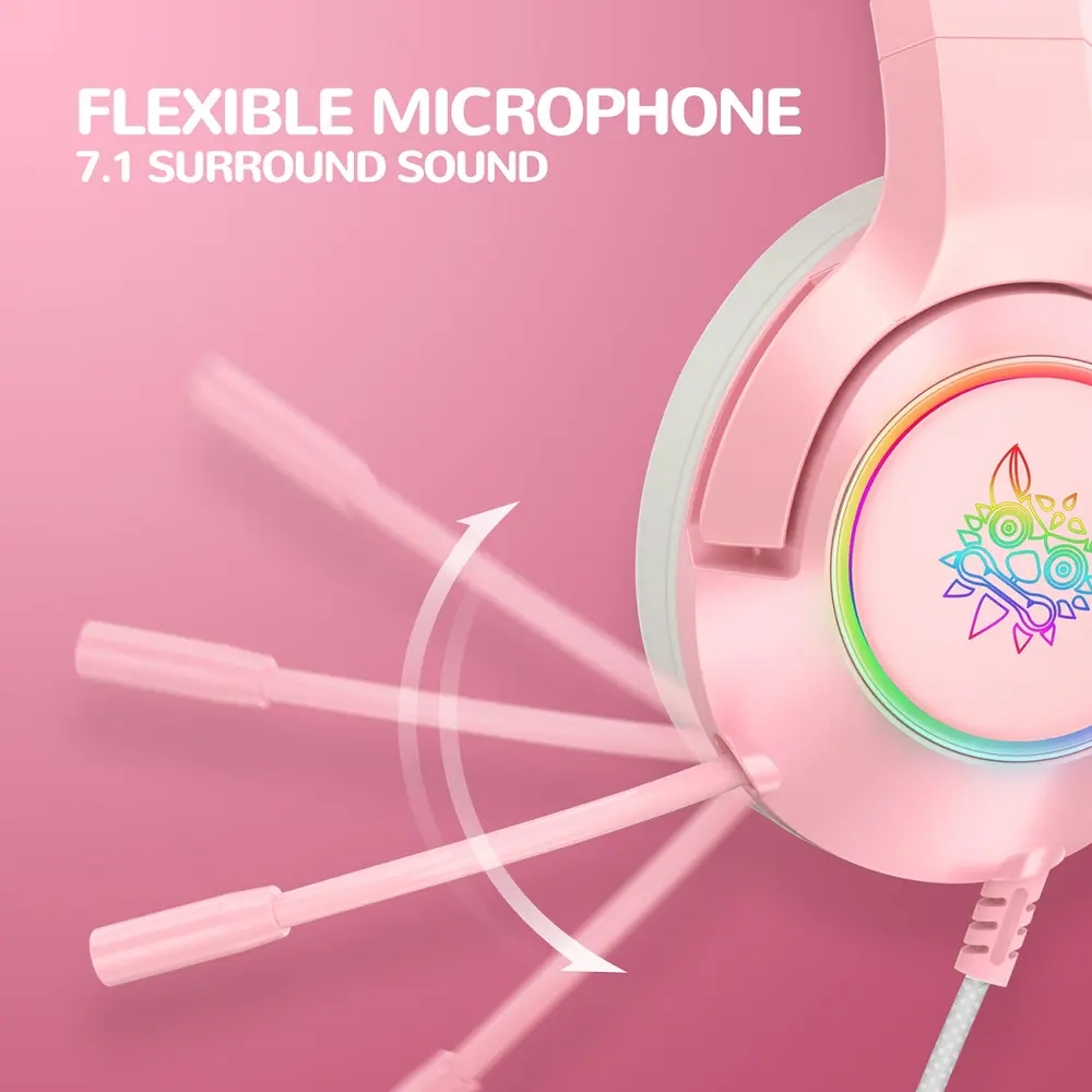 Onikuma K9 RGB Gaming Fejhallgató - Pink - Cicafüles – 8. kép
