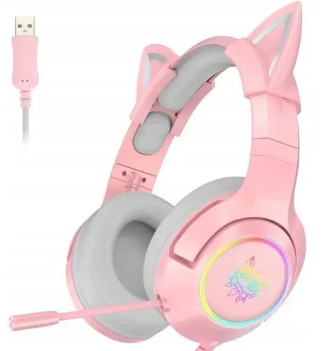 Onikuma K9 RGB USB 7.1 Virtual Gaming Fejhallgató - Pink - Cicafüles – 2. kép