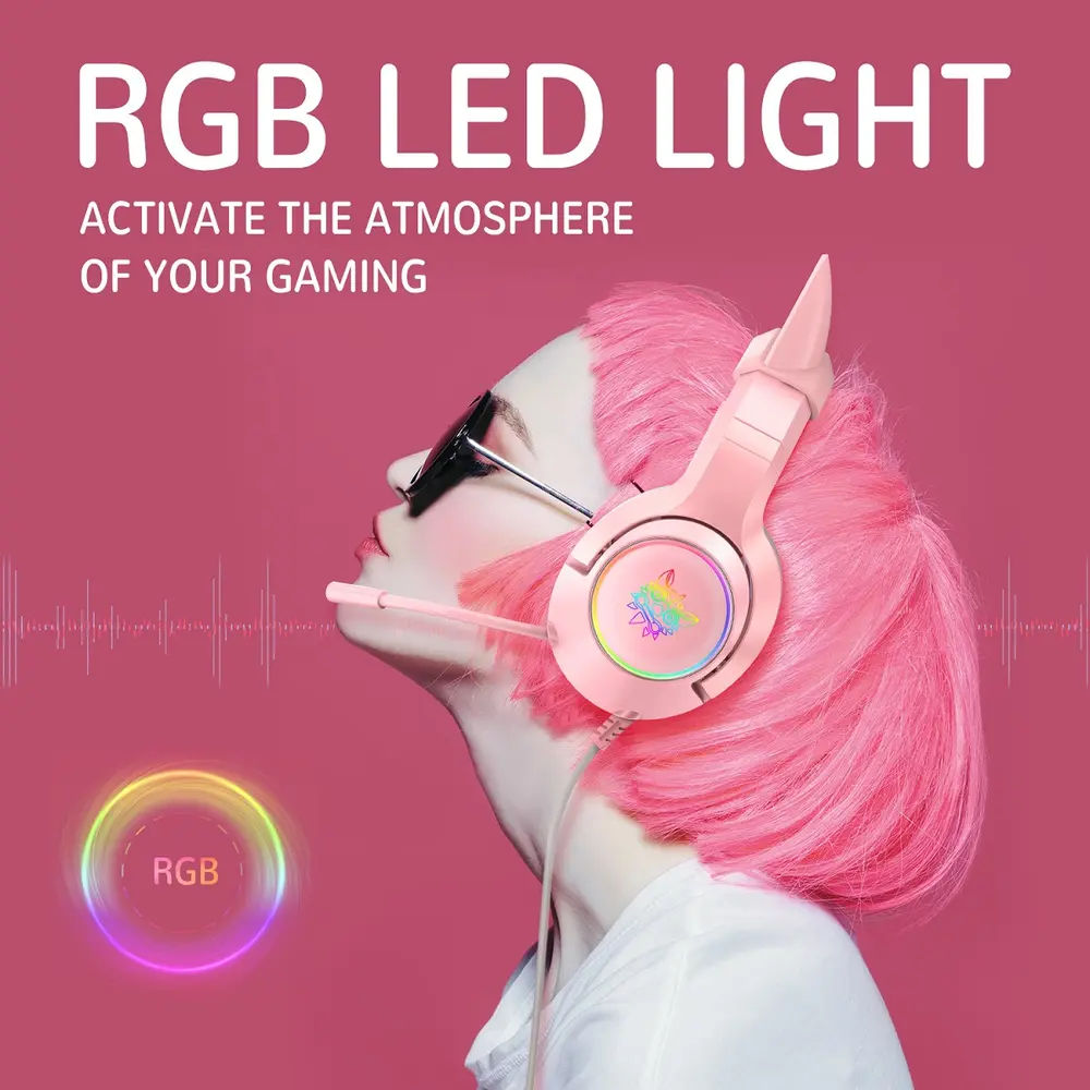 Onikuma K9 RGB USB 7.1 Virtual Gaming Fejhallgató - Pink - Cicafüles – 3. kép