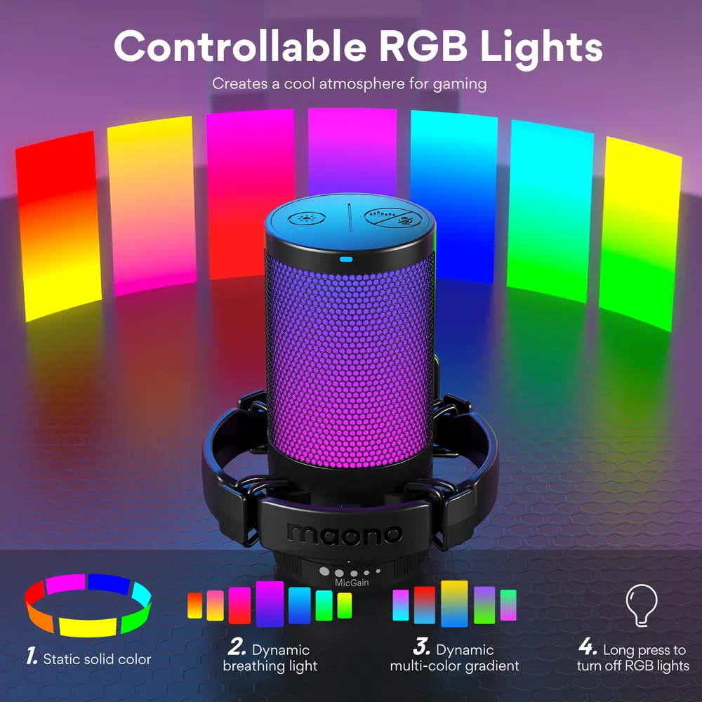 MAONO DGM20 USB Streamer/Gamer Mikrofon RGB - Fekete – 3. kép