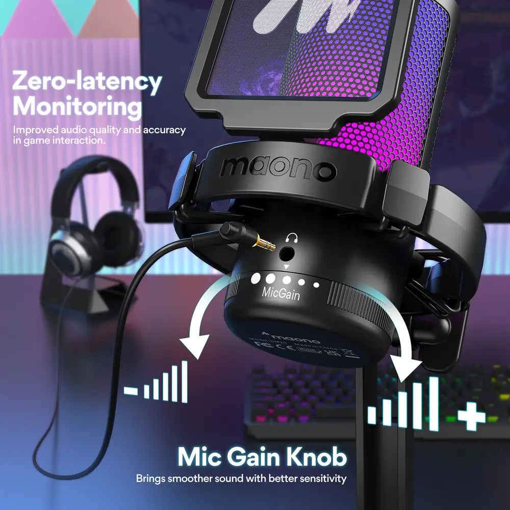 MAONO DGM20 USB Streamer/Gamer Mikrofon RGB - Fekete – 7. kép