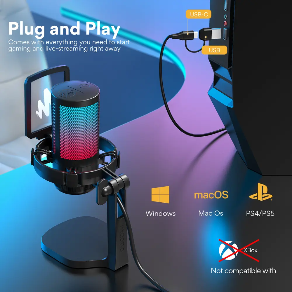 MAONO DGM20 USB Streamer/Gamer Mikrofon RGB - Fekete – 8. kép