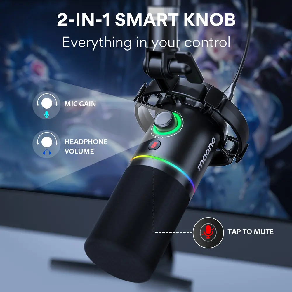MAONO PD200X USB Dynamic Streamer/Podcast Mikrofon RGB - Fekete – 5. kép