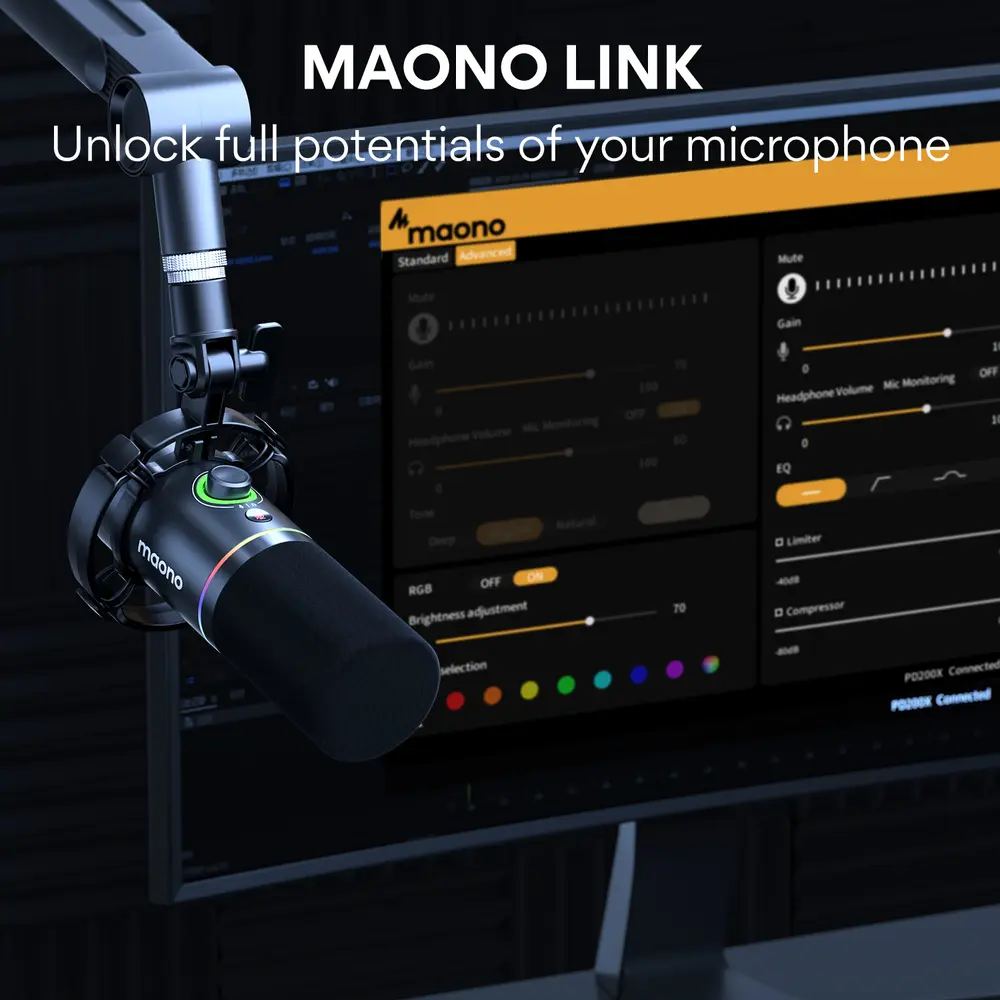 MAONO PD200X USB Dynamic Streamer/Podcast Mikrofon RGB - Fekete – 7. kép