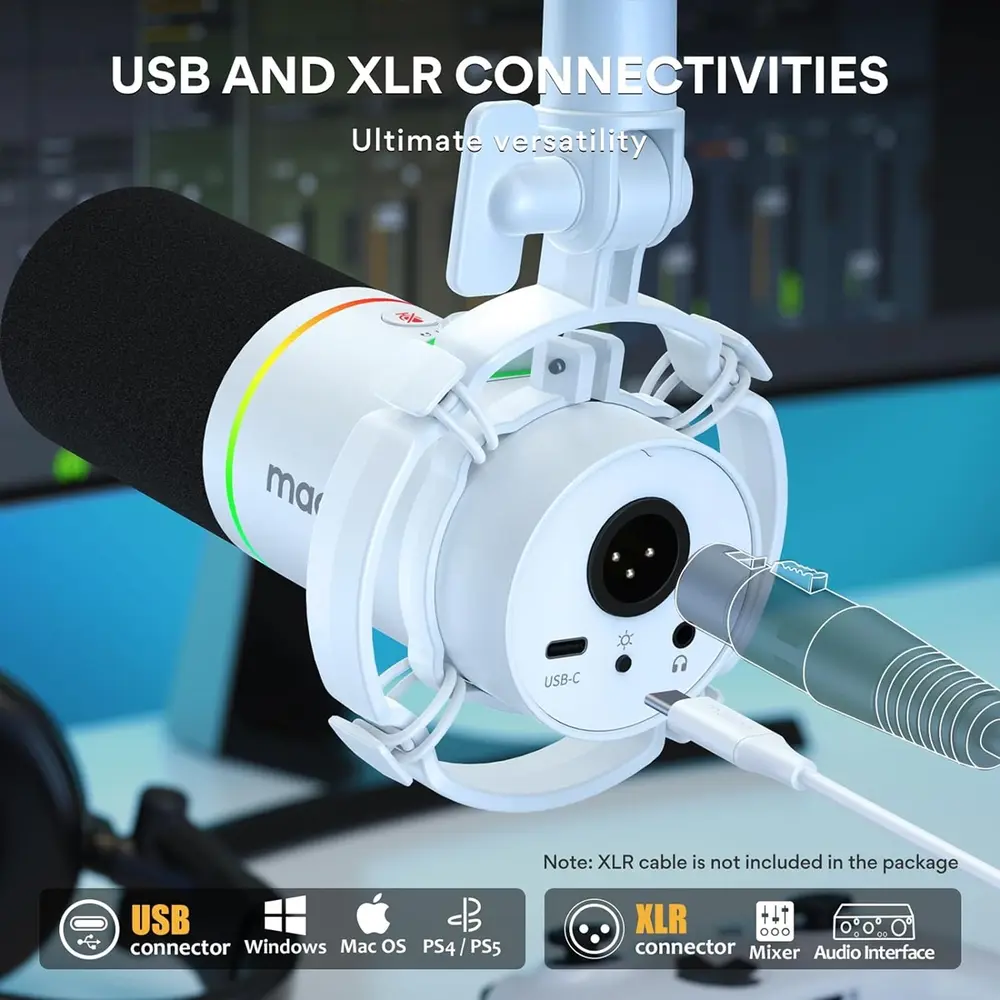MAONO PD200X USB Dynamic Streamer/Podcast Mikrofon RGB - Fehér – 4. kép