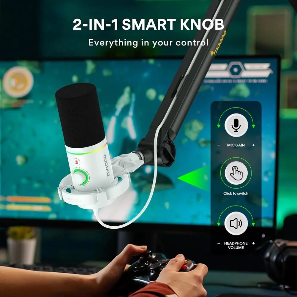 MAONO PD200X USB Dynamic Streamer/Podcast Mikrofon RGB - Fehér – 5. kép
