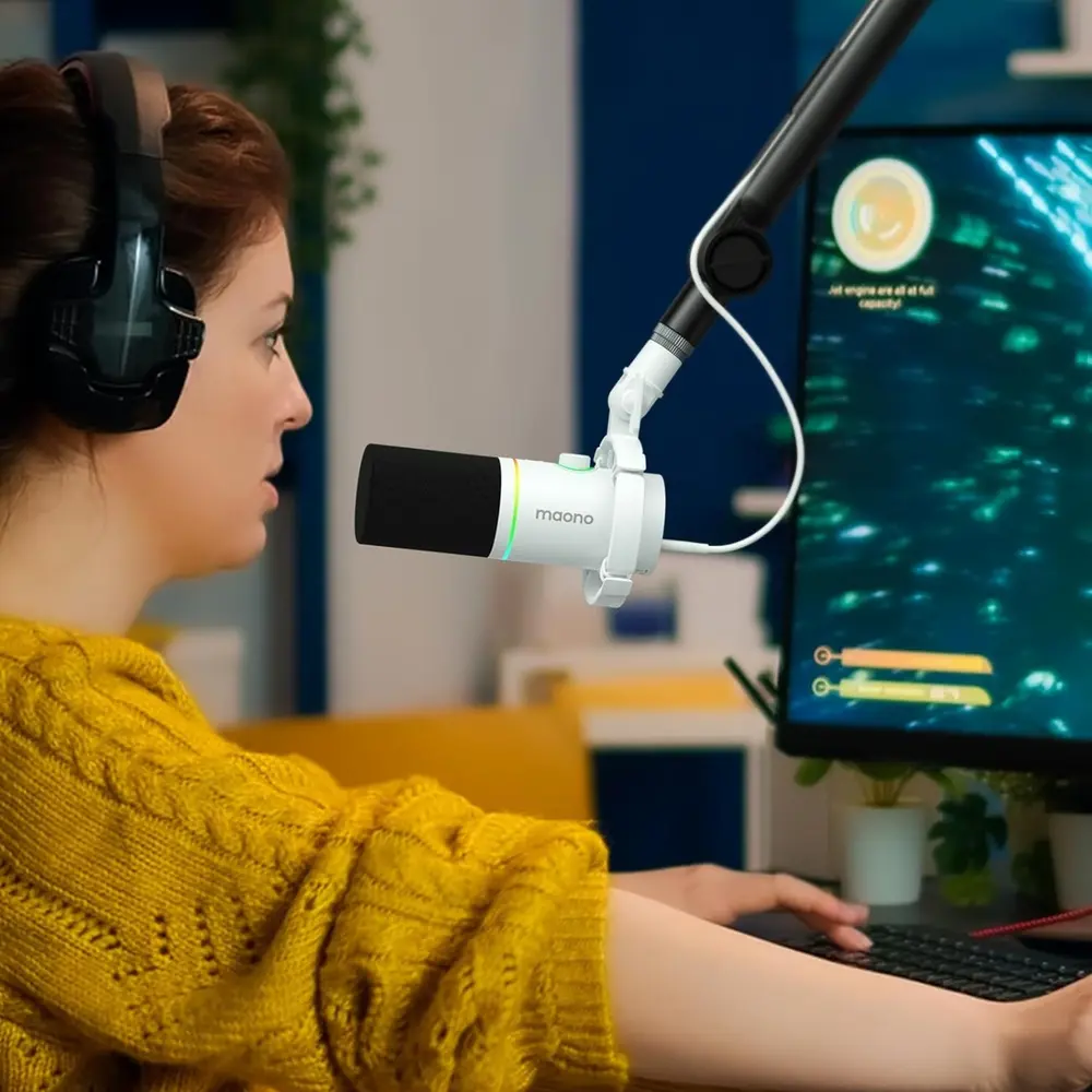 MAONO PD200X USB Dynamic Streamer/Podcast Mikrofon RGB - Fehér – 7. kép