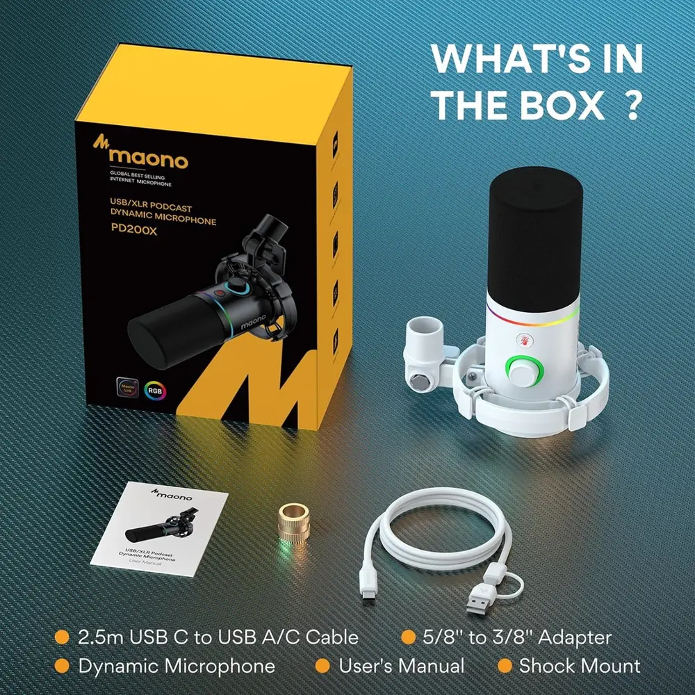 MAONO PD200X USB Dynamic Streamer/Podcast Mikrofon RGB - Fehér – 8. kép