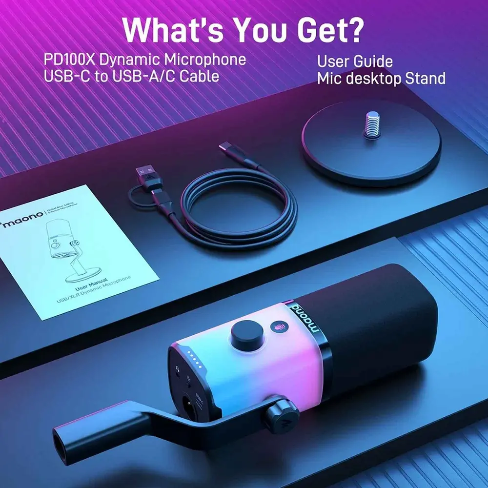 MAONO PD100X USB Dynamic Streamer Mikrofon RGB - Fekete – 3. kép