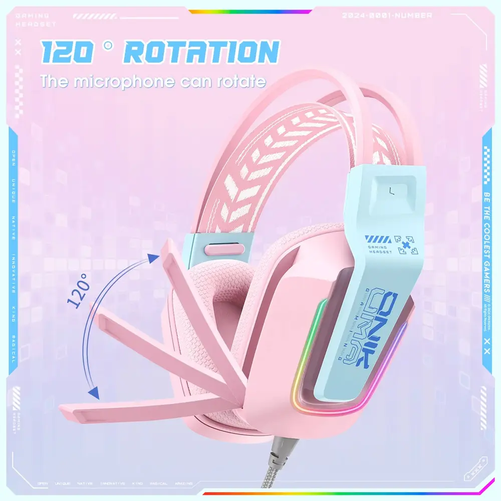 Onikuma X13 Vezetékes Gamer Fejhallgató RGB világítással - Pink – 7. kép