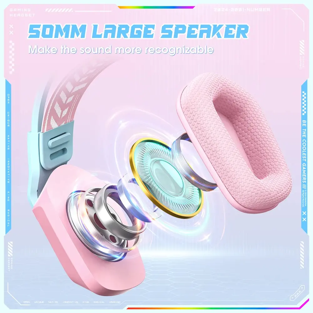 Onikuma X13 Vezetékes Gamer Fejhallgató RGB világítással - Pink – 8. kép