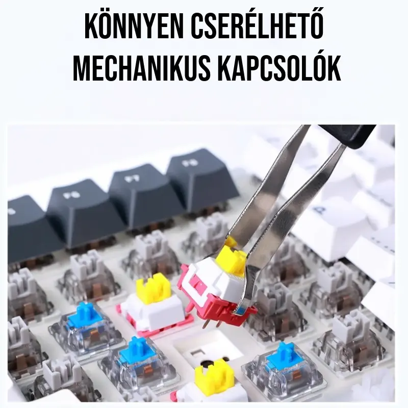 AULA F87 PRO Vezeték Nélküli Mechanikus Gamer Billentyűzet - Fehér-Kék – 4. kép