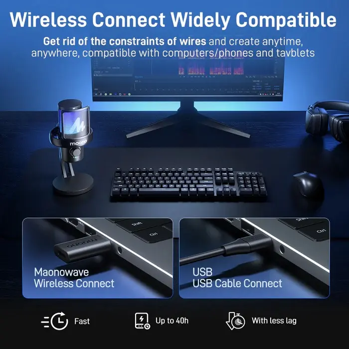 MAONO DM40 Pro USB Vezeték Nélküli Streamer/Gamer Mikrofon RGB - Fekete – 3. kép