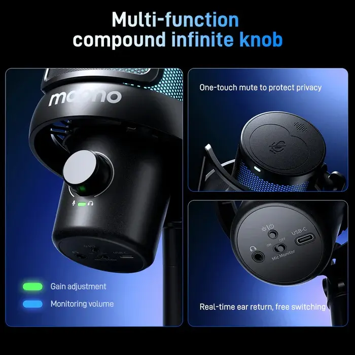 MAONO DM40 Pro USB Vezeték Nélküli Streamer/Gamer Mikrofon RGB - Fekete – 5. kép