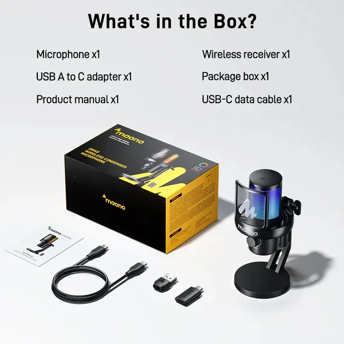 MAONO DM40 Pro USB Vezeték Nélküli Streamer/Gamer Mikrofon RGB - Fekete – 7. kép