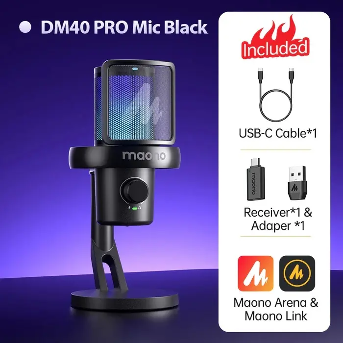 MAONO DM40 Pro USB Vezeték Nélküli Streamer/Gamer Mikrofon RGB - Fekete – 8. kép