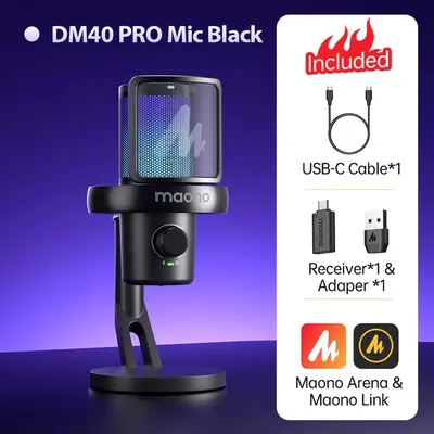 MAONO DM40 Pro S USB Vezeték Nélküli Streamer/Gamer Mikrofon Kit RGB - Fekete – 2. kép