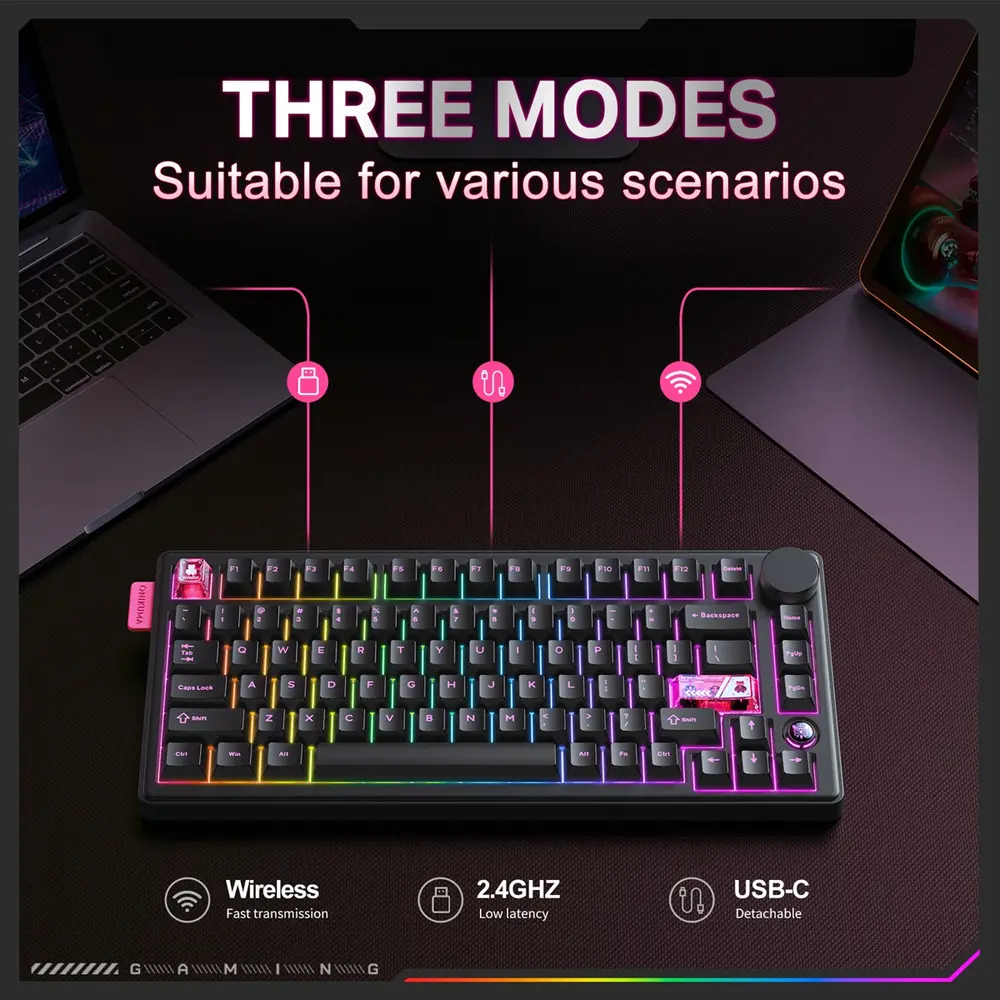 Onikuma MT706 Vezeték Nélküli Mechanikus Gamer Billentyűzet - Fekete – 8. kép