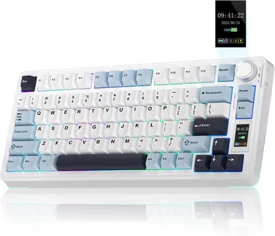 AULA S75 PRO Vezeték Nélküli Mechanikus Gamer Billentyűzet - Fehér-Kék – 2. kép