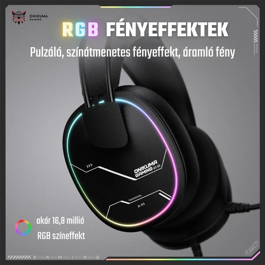 Onikuma X91 RGB Gaming Fejhallgató - Fekete – 5. kép