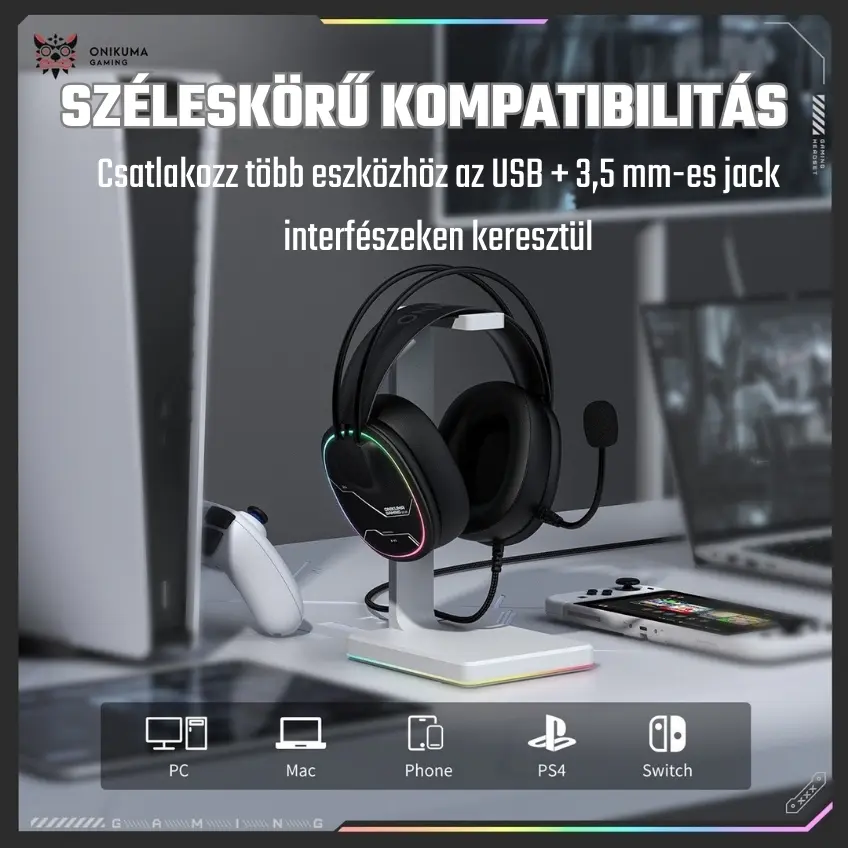 Onikuma X91 RGB Gaming Fejhallgató - Fekete – 6. kép