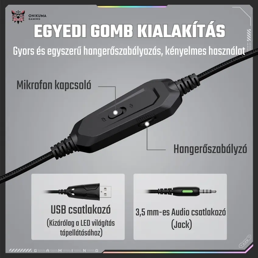 Onikuma X91 RGB Gaming Fejhallgató - Fekete – 7. kép