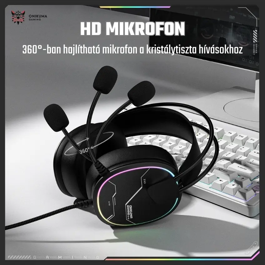 Onikuma X91 RGB Gaming Fejhallgató - Fekete – 8. kép