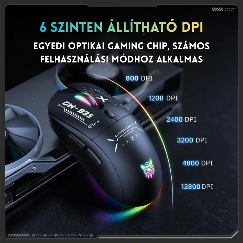 Onikuma CW935 Tri-Mode Vezeték Nélküli Gamer Egér - Fekete – 5. kép