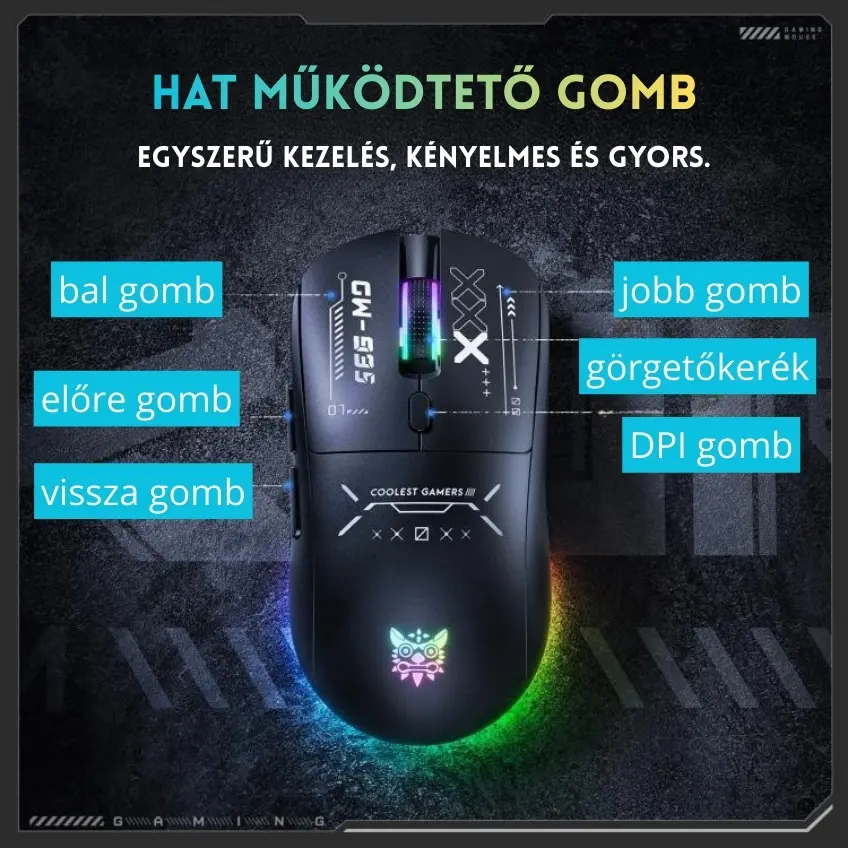 Onikuma CW935 Tri-Mode Vezeték Nélküli Gamer Egér - Fekete – 7. kép