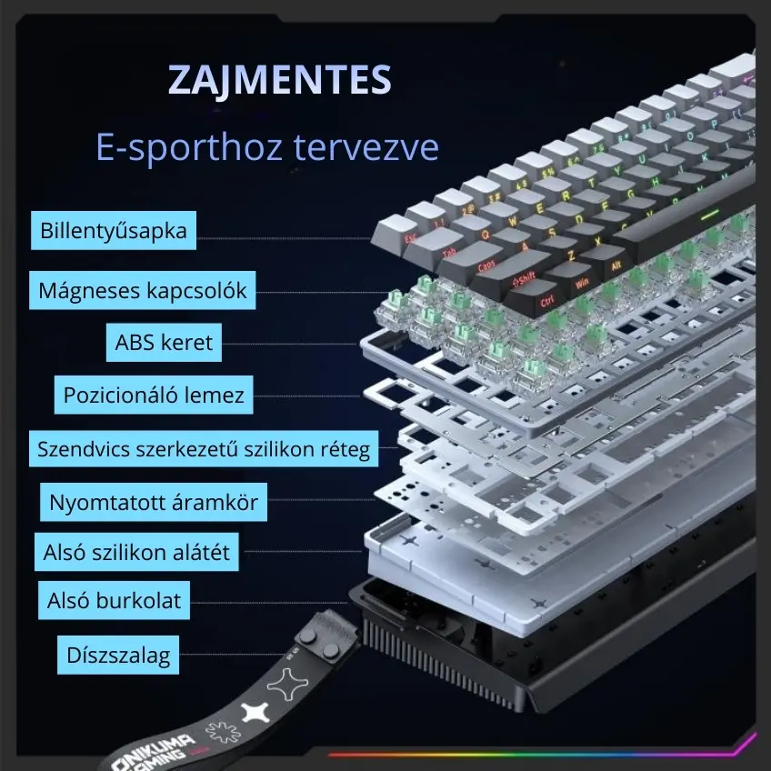 Onikuma G69 Magnetic Switch Gamer Billentyűzet - Fekete – 6. kép