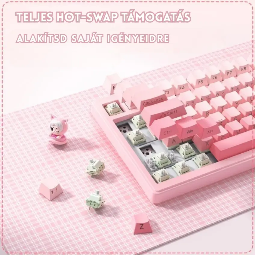 Onikuma MT707 Tri-Mode Vezeték Nélküli Mechanikus Gamer Billentyűzet - Pink – 4. kép