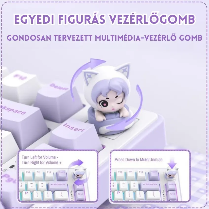 Onikuma MT707 Tri-Mode Vezeték Nélküli Mechanikus Gamer Billentyűzet - Lila – 6. kép
