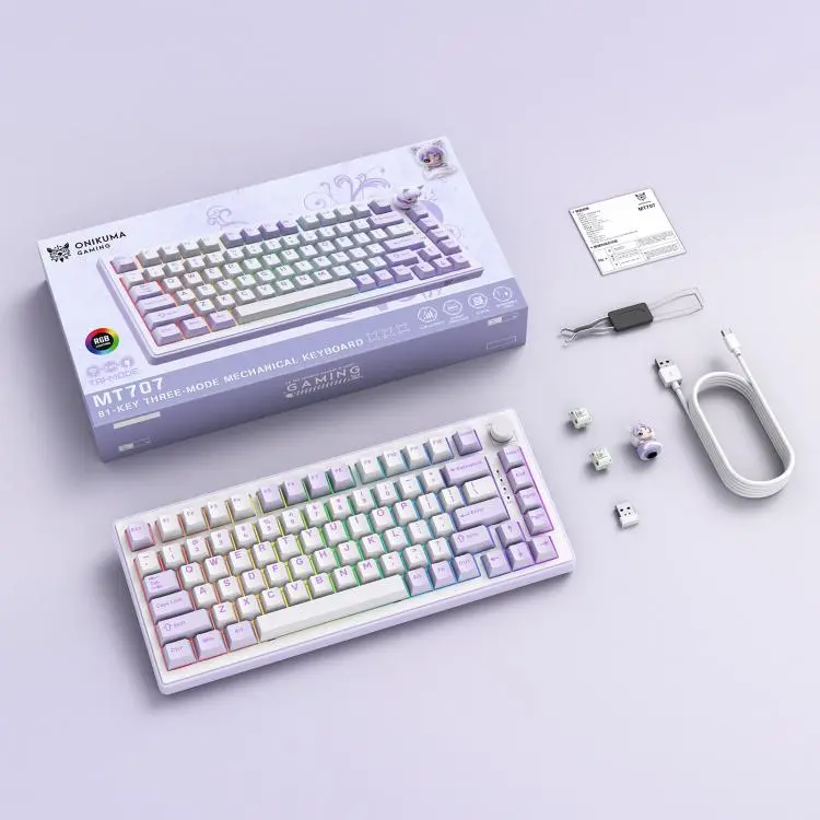 Onikuma MT707 Tri-Mode Vezeték Nélküli Mechanikus Gamer Billentyűzet - Lila – 8. kép